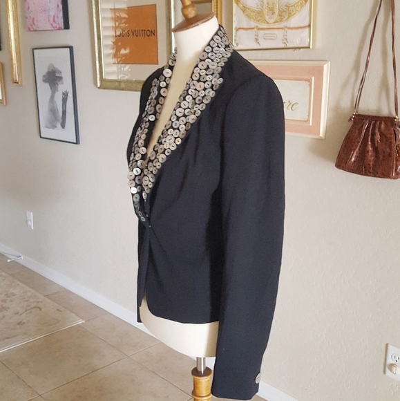 Cache' Vintage Abalone Shell Button Collar‎ Blazer - Picture 5 of 9